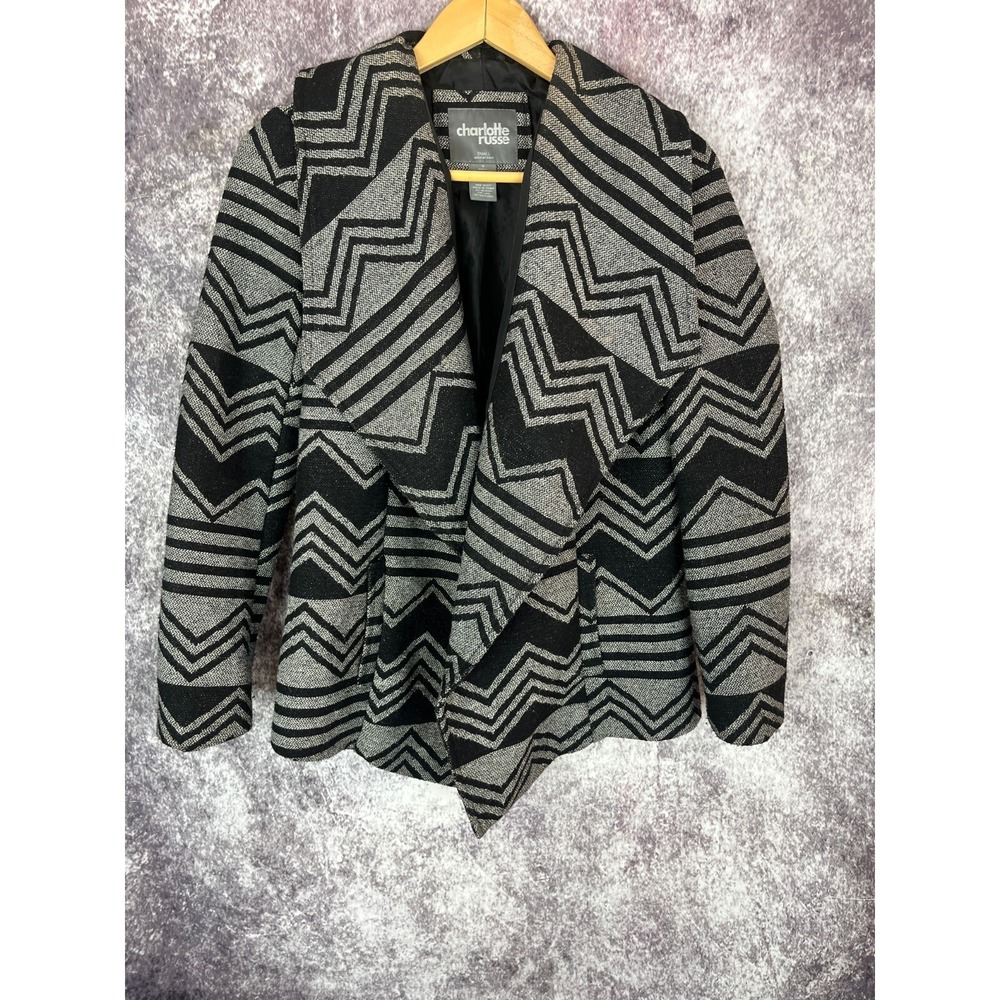 Charlotte Russe Wool Jacket Women Small Black Aztec Tribal Pattern Boho Art Deco